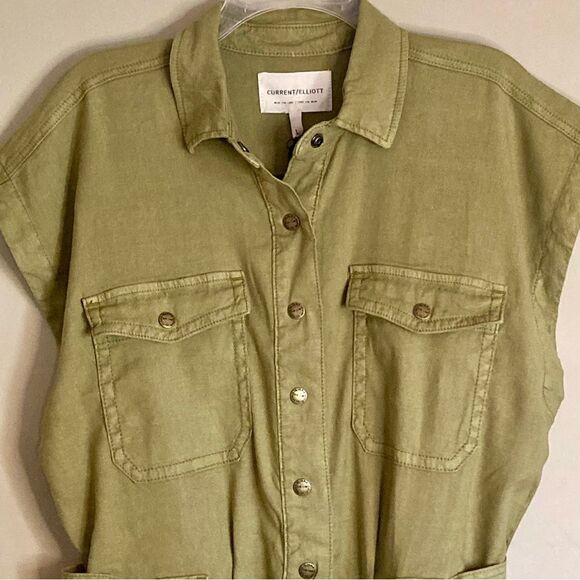 NEW Current Elliott The Lynwood Romper Shorts Belted Snap Front Khaki Size XL - Picture 6 of 16